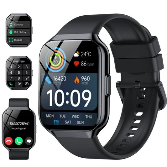 2025 NEW Smart Watch, 1.96''HD Screen SmartWatch for Men Women's, Answer/Make/Message, 100 Sports Modes, IP68 Waterproof Fitness Tracker Compatible with Android and iPhone, Holiday Gifts, Black