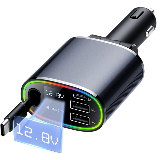 4 In 1 Retractable Car Charger, 78w Car Charger USB C, Fast Car Phone Charger with Cord 2.6ft, Car Chargers Compatible with Android and iPhone,Car Accessories for Women Men, Perfect Gifts
