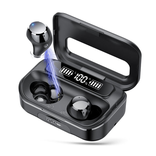 Wireless Earbuds,True Bluetooth Headphones, Deep Bass Sound, 100Hrs Bluetooth Ear Buds, Built in Mics Headset, Bluetooth 5.3 Clear Calls, IPX7 Waterproof, Earphones for Sports Workout, Black