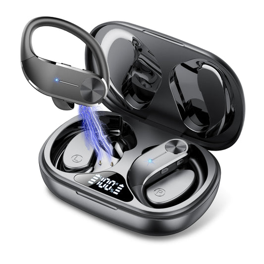 Open Ear Earbuds, Bluetooth 5.4 Wireless Earbuds with Ear Hooks, 60Hrs Playtime Bluetooth Headphones, HD Stereo Bass Over Ear Earphones, IP8 Waterproof Ear Buds for Workout/Running, Black