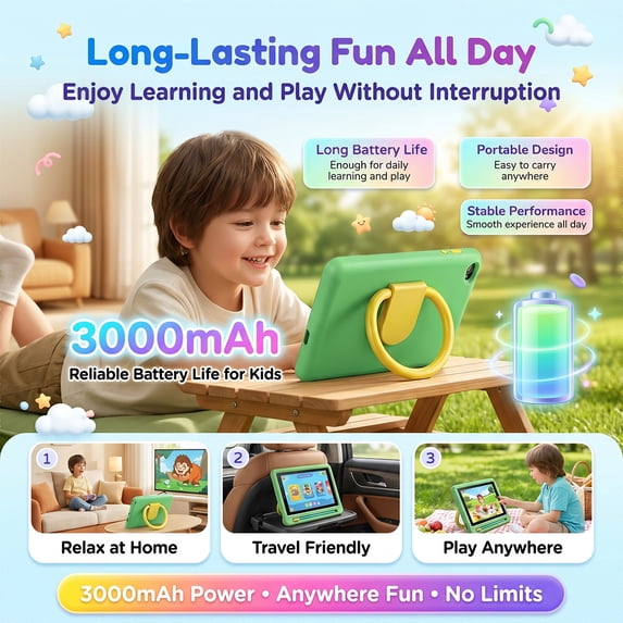 Gstrlinen  7 Inch Kids Tablet with Case for Toddler, 24GB RAM+128GB ROM, IPS HD Screen, Ukidoz Pre-install, Green