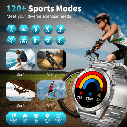 Smart Watch for Men(Answer/Dial Calls), 1.43'' AMOLED/100 Sports Modes, 5ATM Waterproof Fitness Watch with Fitness Tracking Fits for Android and iOS Smartwatch Silver Steel
