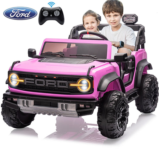 24V 2 Seater Ride on Toy Car, Licensed Ford Bronco Raptor Ride on Trucks with Remote Control, Bluetooth Music Player, Spring Suspension, 24v Ride on Toys for Big Kids Boys Girls Ages 3-8, Pink