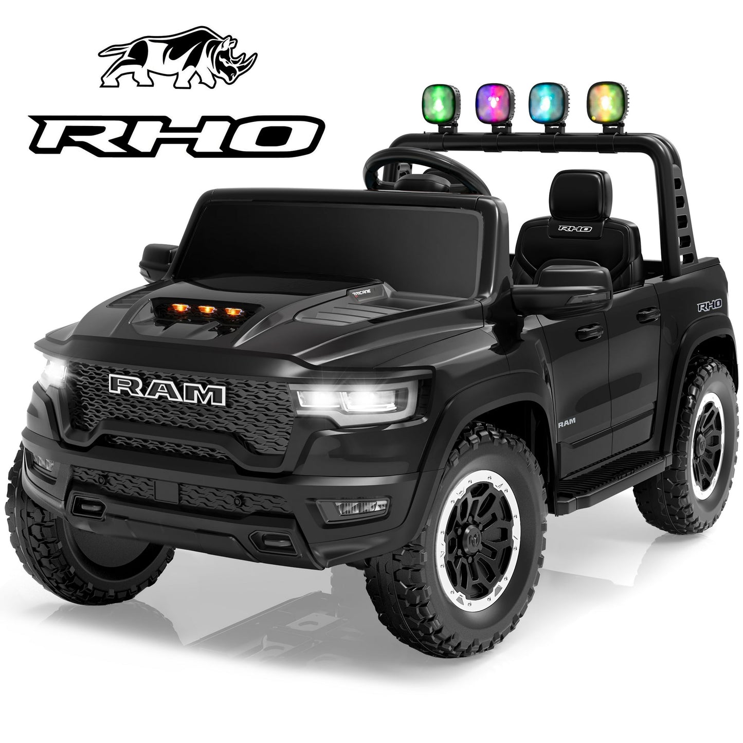 24V Ride On Car Toys with Remote Control, Licensed RAM 1500 Electric Car for Kids with 2 Seater, Power Ride On Truck with 4 Wheels Suspension, Bluetooth, MP3, Toddler Car for Boys Girls 3+, Black