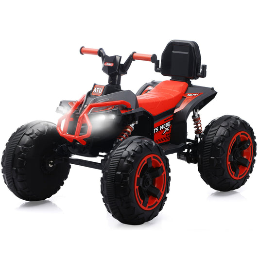 iRerts 12V Ride on Toys, Powered Ride on ATV Electric 4 Wheeler for Boys Girls Ages 3-6 Gifts, Kids Ride on Car Electric Vehicle with Bluetooth, Music, USB Port, LED Lights, Red