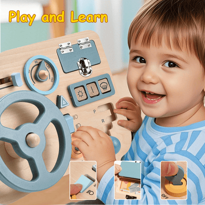 Busy Board for 1 +Year Old, Montessori Learning Toys, Wooden Car Steering Wheel Travel Toddler Toy, Aesthetic Sensory Activity Board Fine Motor Skills for Boys Girls as Back to School Gift