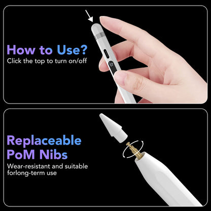 Stylus Pen for iPad 2018-2025, Faster Charge, LED Display, Tilt Sensitivity, Pixel Precision, Stylus Pen for iPad 11/10/9/8/7/6th Gen, Pro 12.9/11/13-inch M4, Air 3/4/5/M2/M3, Mini 5/6th, White