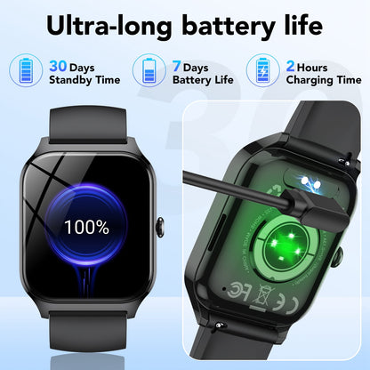 Smart Watch Fits for Android and IPhone, 1.85 inch Fitness Tracker, Men Women's Smartwatch with Answer/Make Calls/112+ Sports Modes/Message Reminder, IP68 Waterproof, for Gift Black
