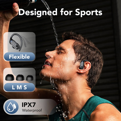 Wireless Earbuds Bluetooth Headphone Sport, Bluetooth 5.3 Earbud 3D HiFi Stereo Over Ear Buds, 80Hrs Earhooks Earphone with Noise Cancelling Mic, IP7 Waterproof Headset for Workout/Running/Gym, Black