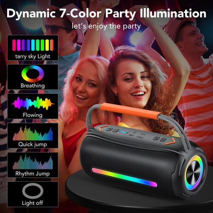 Bluetooth Speaker, Wireless Ultra Bluetooth Speaker with 66mm Drivers, 4000mAh Battery 24Hrs Playtime, RGB Lights, BT5.4, IP7 Waterproof, AUX, TF Card, Suitable for Home/Party/Outdoor/Beach, Gift