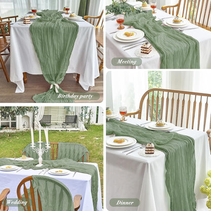 Parojati 1 Pcs Cheesecloth Table Runner 35'' x 120'' inch Nude Boho Gauze Cheese Cloth Table Runners Chair Sashes for Baby Shower Decoration Wedding Party Summer Garden Farmhouse (Sage Green)