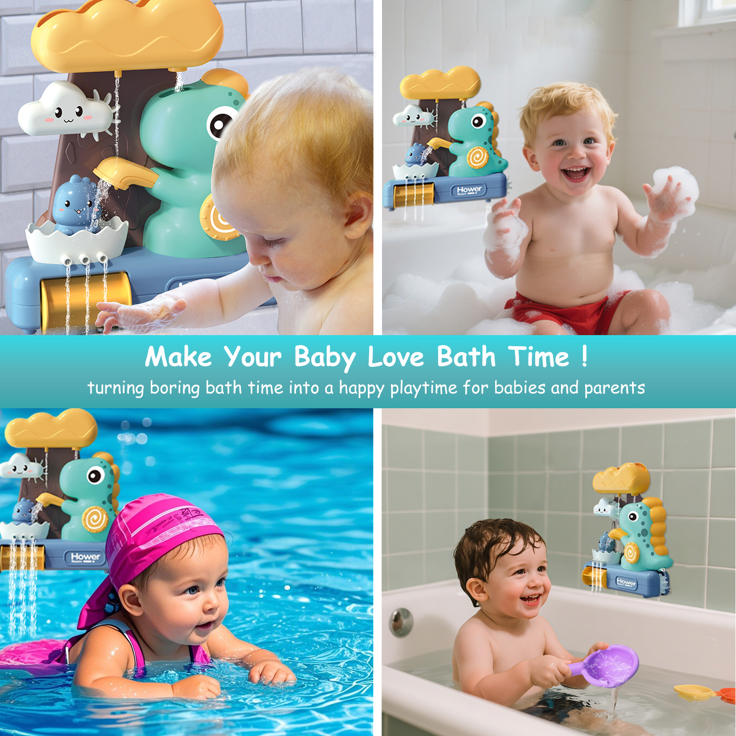 QXQ Suction Bath Toys, Baby Bathtub Toy with Interactive Features for Cognitive Development, Toddler Dinosaur Bath Toy for Boys and Girls 18 Months +