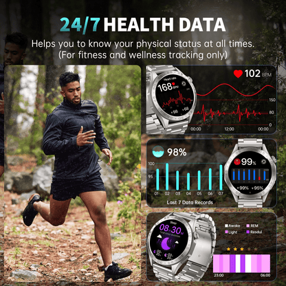 Smart Watch for Men(Answer/Dial Calls), 1.43'' AMOLED/100 Sports Modes, 5ATM Waterproof Fitness Watch with Fitness Tracking Fits for Android and iOS Smartwatch Silver Steel