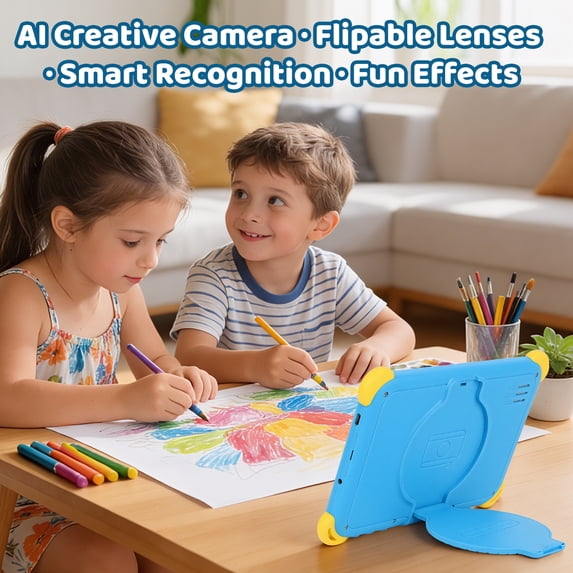 Gstrlinen  7" AI Kids Tablet for Ages 3-12 — Android 16 with 20GB RAM and Parent Control, Blue