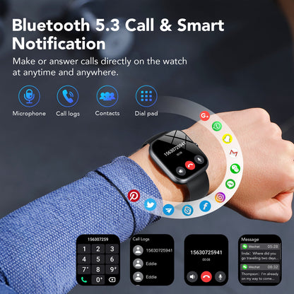 Smart Watch Fits for Android and iPhone, IP68 Waterproof Smartwatch for Women Men 100+ Sports Modes 1.91-inch Fitness Tracker, Smart Watch with Bluetooth Call(Answer/Make Calls), for Gift Black