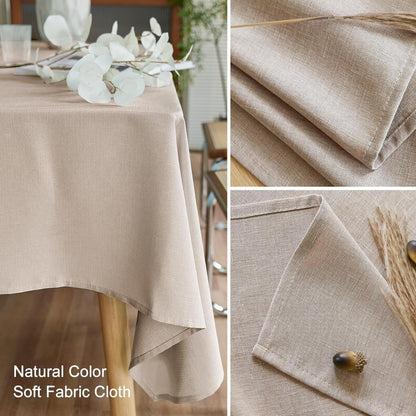 Parojati Textured Linen Tablecloth Rectangle 52x70 Waterproof Spill-Proof Wipeable Table Cloth Wrinkle Free Linen Dining Table Cover for Birthday Farmhouse Spring Tablecloths Khaki