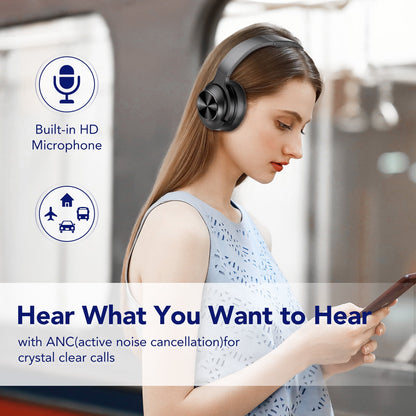 Tikland Noise Cancelling Headphones Wireless Bluetooth over Ear 65 Hrs Playtime Wireless Headphones with Microphone Lightweight Headset with Deep Bass Stereo Sound Compatible for iPhone Android