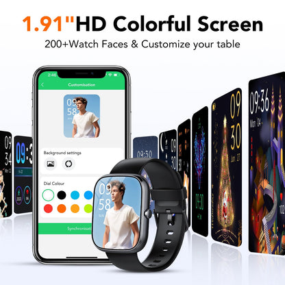 Smart Watch Fits for Android and iPhone 1.91" HD Screen Smartwatch for Men Women(Answer/Make Call), Smart Watches with 120 Sports Modes, IP68 Waterproof Activity Trackers for Android Ios for Gift