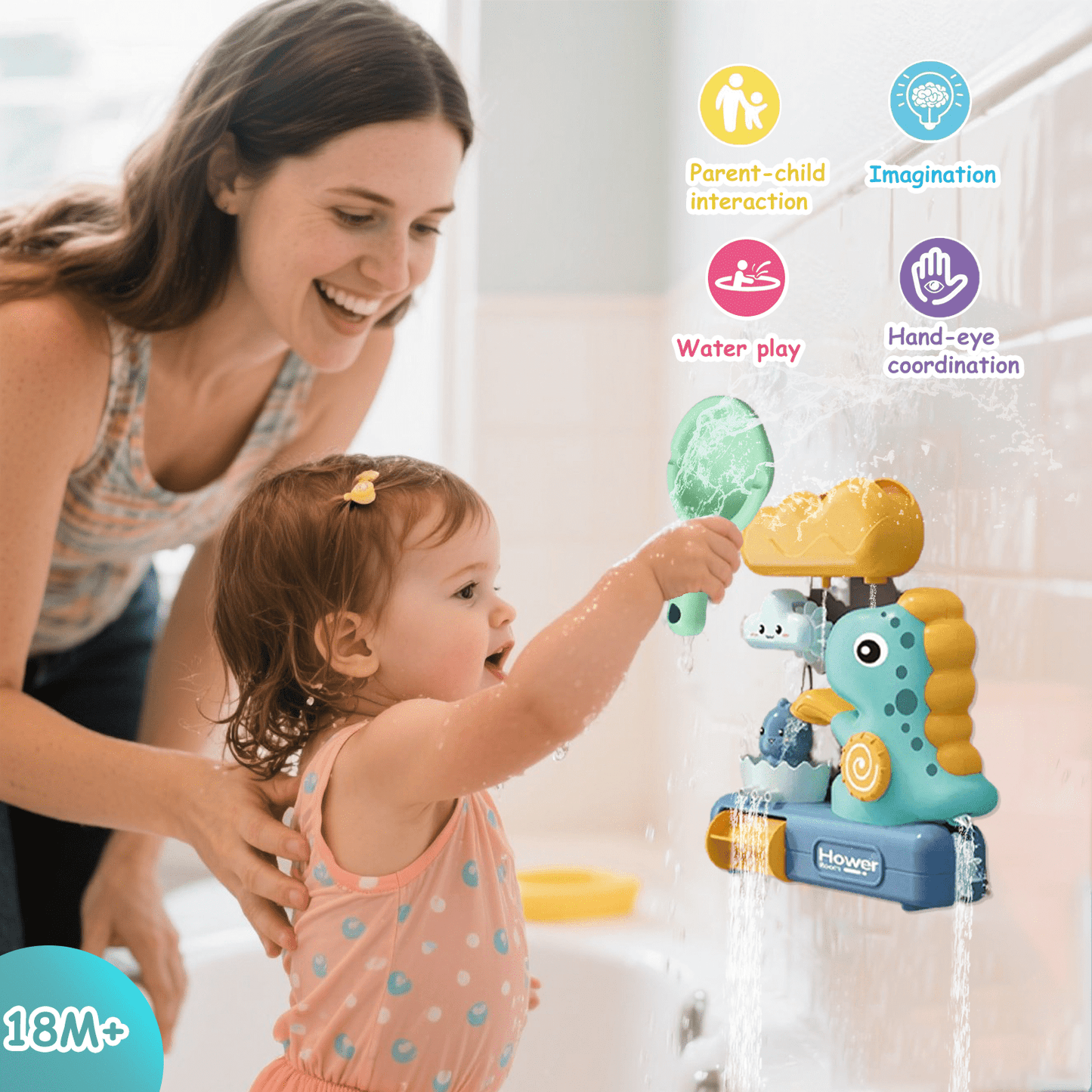 QXQ Suction Bath Toys, Baby Bathtub Toy with Interactive Features for Cognitive Development, Toddler Dinosaur Bath Toy for Boys and Girls 18 Months +