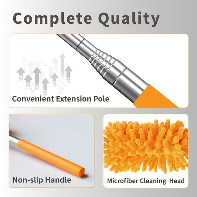 IESWKP Microfiber Duster for Cleaning with 2 Replaceable Heads, Car Duster Washable Dusters Extendable & Detachable Pole for Effortless Cleaning - Home, Car, Ceiling Fan, Furniture