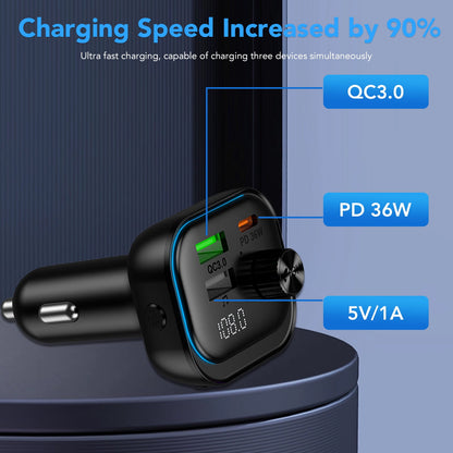 FM Transmitter Bluetooth with USB C Charger & Hands-Free Calling, Wireless Radio Adapter MP3 Player, Supports U Disk/AUX, Bluetooth FM Transmitter for Car, Compatible with iPhone/Android