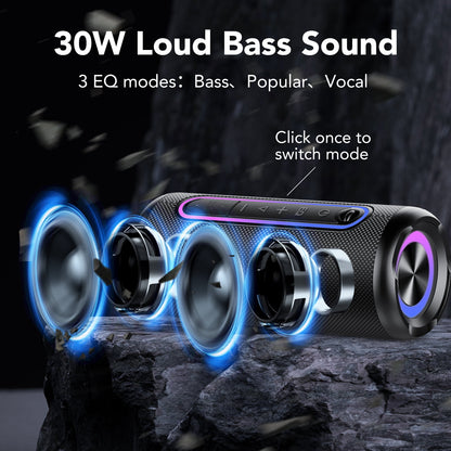 Portable Bluetooth Speaker IPX7 Waterproof Wireless Speaker with 30W Powerful Speaker 24Hrs Playtime Colorful Flashing Lights TWS Wireless Pairing for Outdoor/Party/Beach/Travel/Gifts