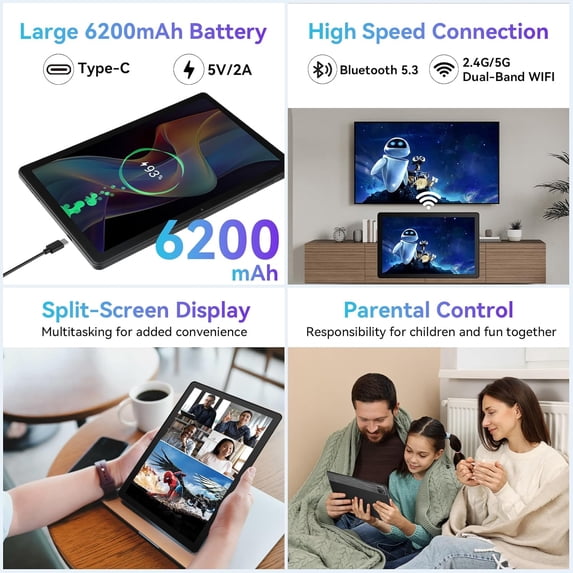 Gstrlinen  10 Inch Android Tablet, 30GB RAM 128GB ROM 2TB Expand, Octa-Core, Widevine L1, 6200mAh Fast Charge, WiFi 6 BT5.4, Black