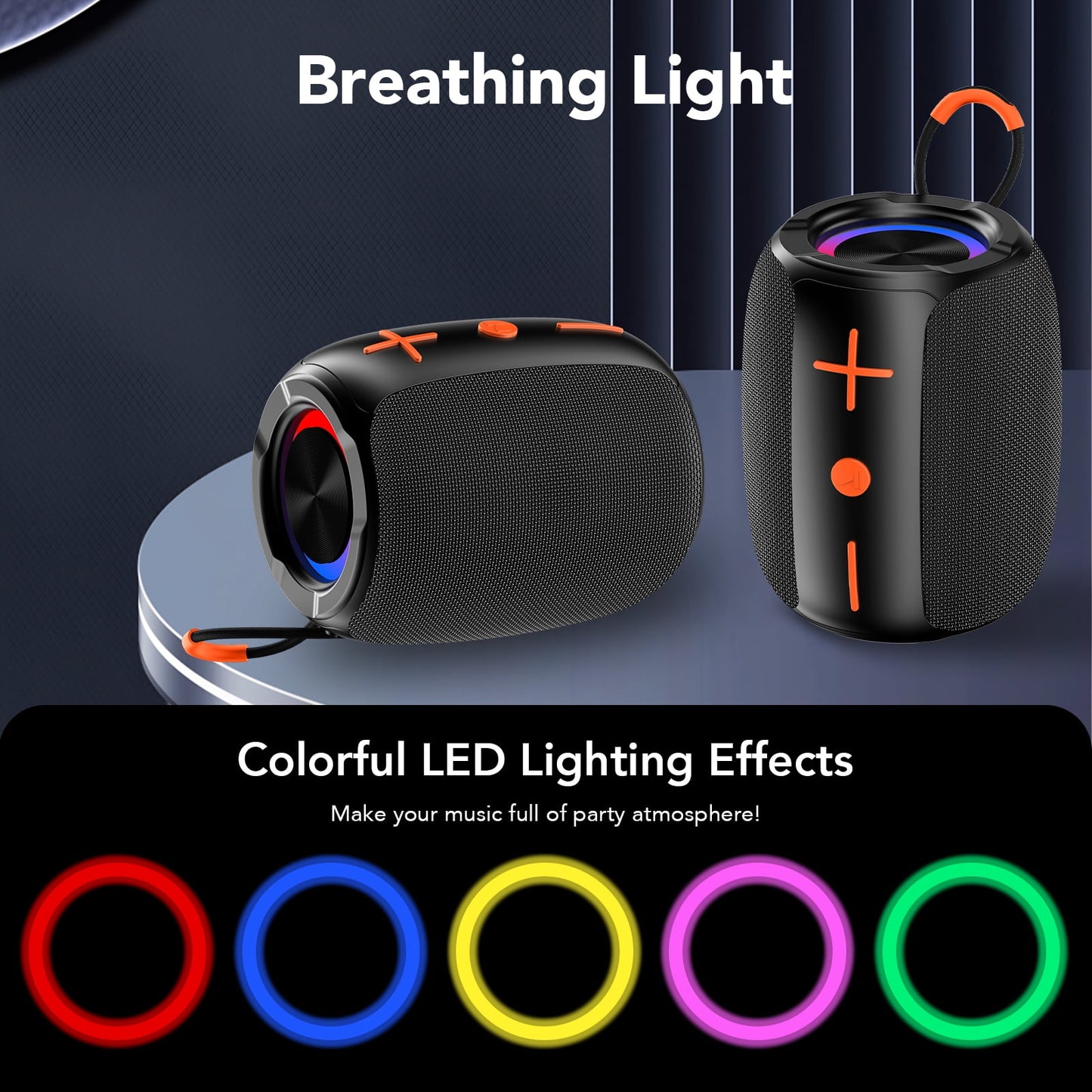 Portable Bluetooth Speaker with Lights, Powerful Crystal Clear Sound, IP67 Waterproof, All Day Playtime, AUX&TF-Card Input, Bluetooth 5.4, TWS Paring, Small Wireless Speaker for Outdoor, Gift Ideas