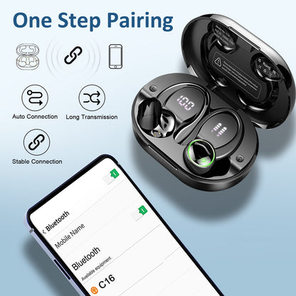 Wireless Earbuds, Bluetooth 5.4 Headphones Sports, 50H Playback Over-Ear buds with ENC Noise Cancelling Mic, Deep Bass Fitness Earphones Gym Running Workout with Earhooks, IP7 Waterproof Headset