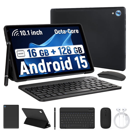 AEEZO Android 15 Tablets 10inch with Case,Go Octa Core Tablet with 16GB+128GB/1 TB Expansion, WiFi 6, 5MP+8MP Camera, 5000mAh, Split-Screen,Black+Keyboard & Mouse Set Black