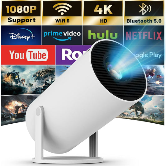 AEEZO Mini Projector with WIFI 6 and Bluetooth, 4K 1080P Support,Portable 180° Rotatable 130'' Screen Movie Projector Auto Keystone Compatible for Laptop, PC, Smartphone