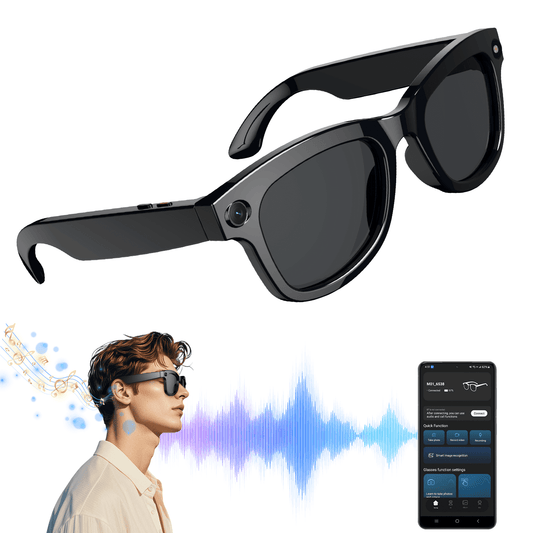 AI Translation Smart Glasses, 1200W Ultra-Wide Angle Camera Smart Bluetooth Glasses with Touch Voice Assistant, UV Protection/Anti-Blue Light Smart Wireless Glasses with Built-in Mic&Speakers, Unisex