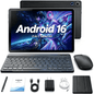Gstrlinen  Android 16 10.1 Inch 2-in-1 Tablet Bundle, 20GB + 64GB (1TB Expandable) with Keyboard, Mouse, Stylus & Case, Black