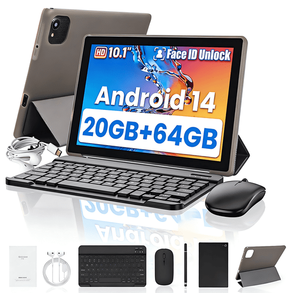 Gstrlinen  10.1 Inch Tablet Set with Keyboard Set,20GB RAM+ 64GB ROM/1TB Expandable,Octa-Core 2.4 GHz,5MP + 8MP, 5000mAh, Black