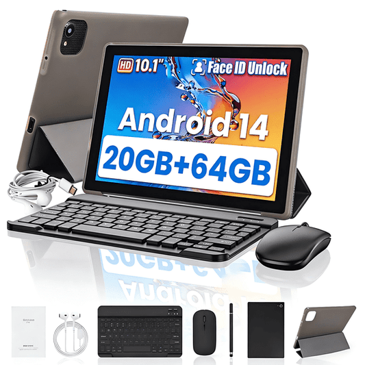 Gstrlinen  10.1 Inch Tablet Set with Keyboard Set,20GB RAM+ 64GB ROM/1TB Expandable,Octa-Core 2.4 GHz,5MP + 8MP, 5000mAh, Black