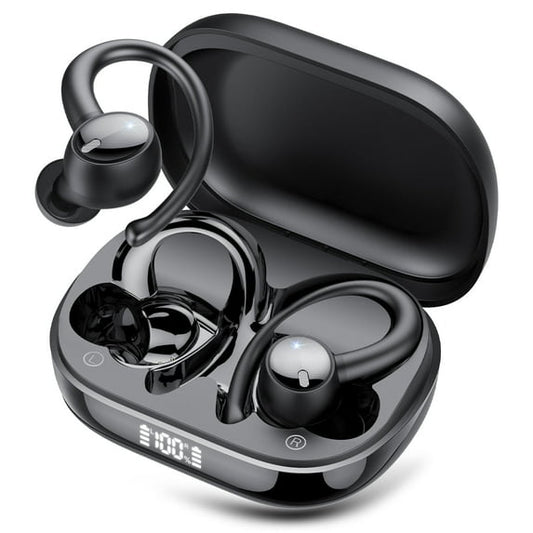 Bluetooth Headphones 5.4, 60Hrs Playtime Wireless Earbuds, Bass Boost 85%, Over-Ear Headphones Built-in 4 ENC Mics, IPX7 Waterproof Ear Buds with Earhook for Exercise Running Sports Black
