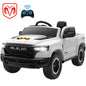 RAM 1500 Ride on Truck Cars, 12V Powered Ride on Toys with Remote Control, 4 Wheel Suspension Electric Cars for 3-5 Yrs Boy Girl W/Key Switch, Safety Belt, Music, Bluetooth, LED Lights, White