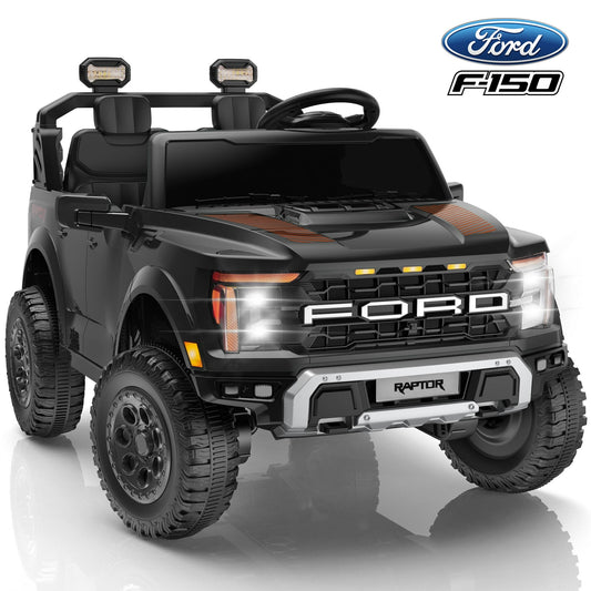 24V Ride on Toys for Big Kids, Licensed Ford F-150 Raptor 2 Seater Ride on Cars with Remote Control, Bluetooth, FM Radio, LED Lights, 4 Wheels Suspension, Kids Electric Car for Boys Girls 3-8, Black