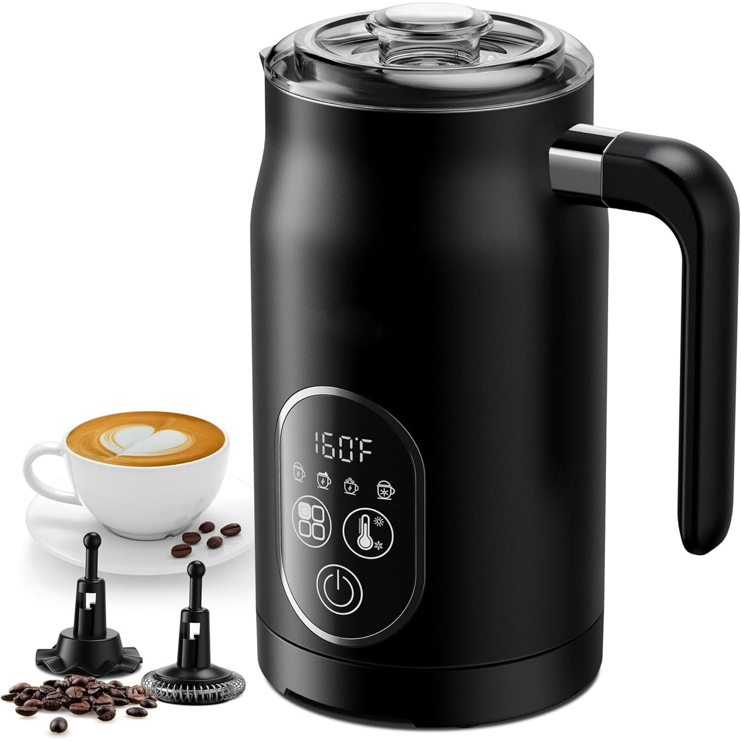 4 in 1 Electric Milk Frother, Milk Frother and Steamer with Temperature Control, Automatic Warm and Cold Foam Maker for Coffee, Hot Chocolate, Black