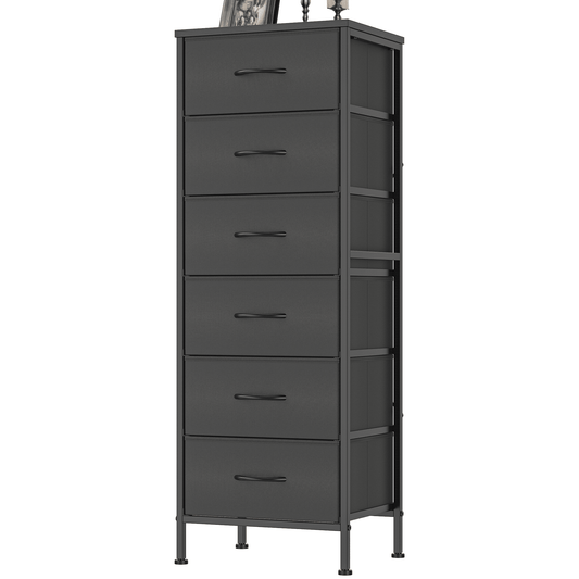 EZKAMFORT 6-Fabric Drawer Dresser for Bedroom Tall, Tall Fabric Chest of Drawers, Black Dresser of Clothes Drawer for Bedroom, Living Room