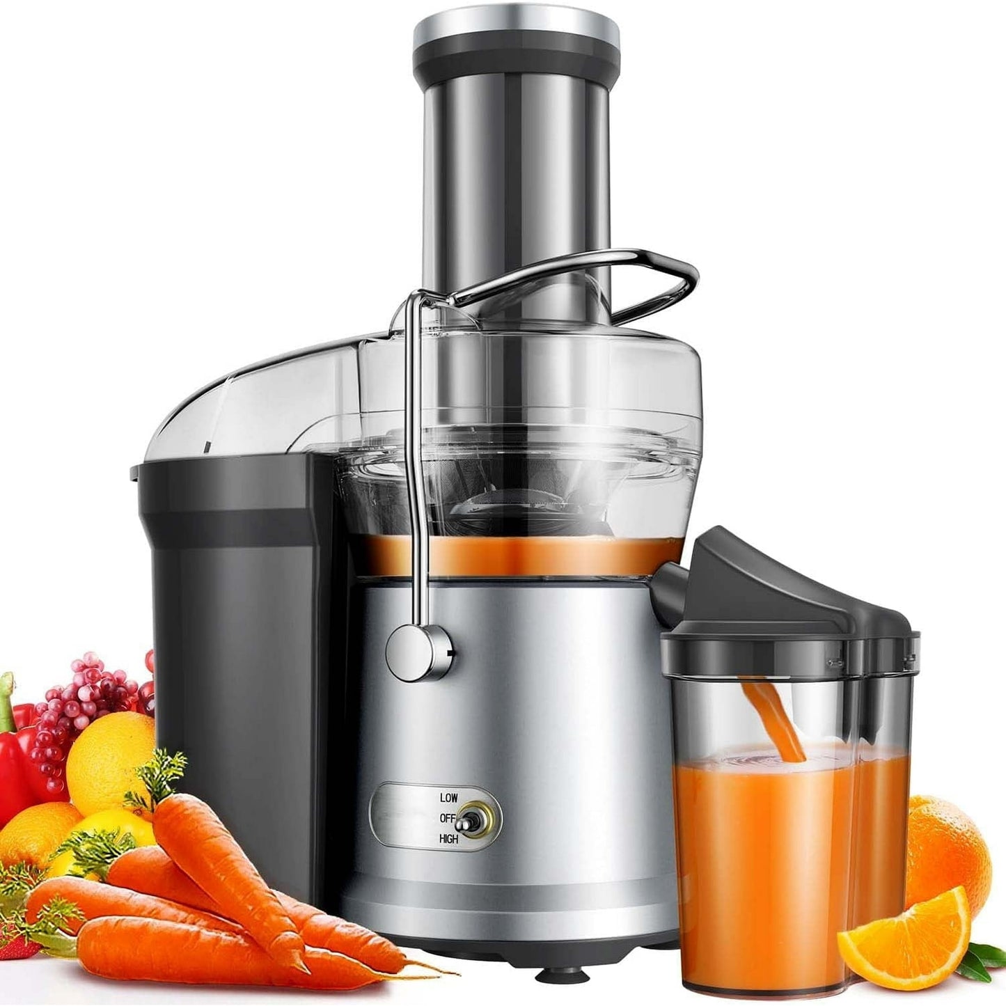 Juicer Machine, 1200W Centrifugal Juicer Extractor with Wide Mouth 3.2" Feed Chute for Fruit Vegetable, Easy to Clean, Silver