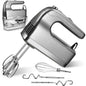 Hand Mixer, 450W Handheld Mixer with Storage Case 5-Speed Plus Turbo Hand Mixer Electric With 5 Stainless Steel Attachments(2 Beaters, 2 Dough Hooks and 1 Whisk), Silver