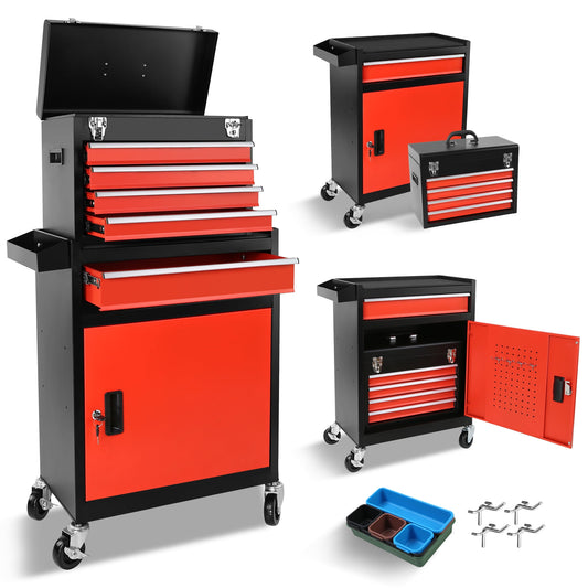 Tool Chest, 5-Drawer Rolling Tool Storage Cabinet with Detachable Top Tool Box, Universal Lockable Wheels