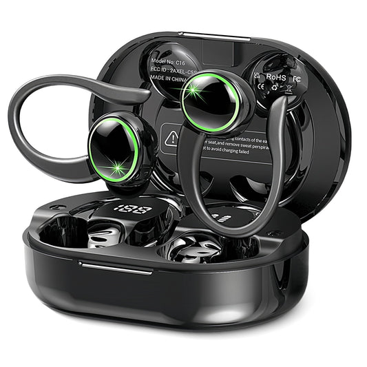 Wireless Earbuds, Bluetooth 5.4 Headphones Sports, 50H Playback Over-Ear buds with ENC Noise Cancelling Mic, Deep Bass Fitness Earphones Gym Running Workout with Earhooks, IP7 Waterproof Headset