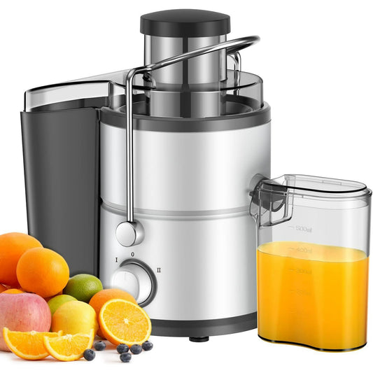 Juicer with 800W Motor, SHARDOR Juicer Machine with 3” Feed Chute, Dual Speeds Juice Maker for Fruits and Veggies, Anti-Drip Function Centrifugal Juicer, Include Cleaning Brush, BPA-Free, White