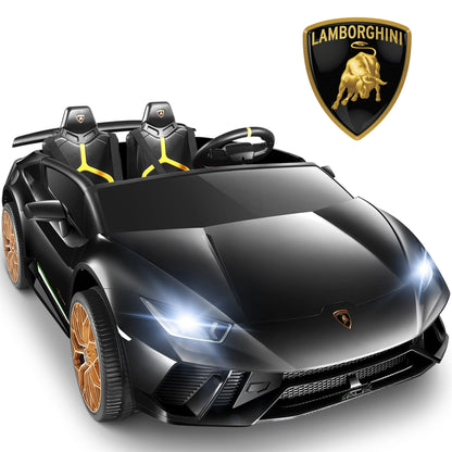Lamborghini Huracan 24V Powered Ride on Car 2 Seat, 4WD Electric Cars for Kids with Remote Control, Suspension, LED Light, Music, Bluetooth, Children Ride on Toy for 3-8 Years Boys Girls, Black