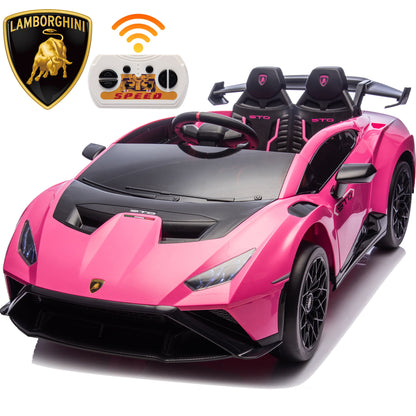 24 Volt Powered Ride on Car, Lamborghini Huracan Sto Ride on Toy with Remote Control, Kids Car Electric Vehicles with Bluetooth Music, LED Light, USB Port, Drift Feature, 360° Spins, Pink