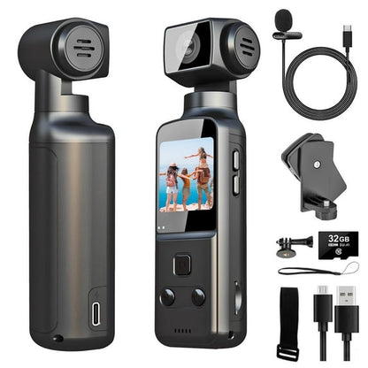 MARVUE 4K Body Camera with External Microphone, 270° Rotatable Mini Video & Audio Pocket Camera Ideal for Outdoor, Bike, Travel, 32GB Included