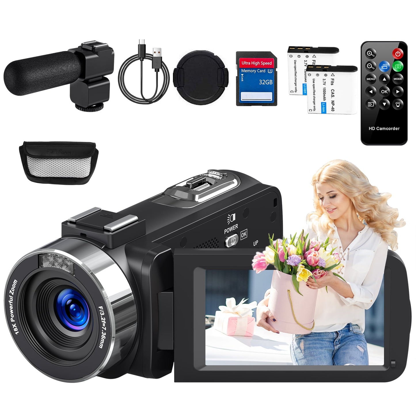 MARVUE Video Camera 4K UHD 80MP 18X Zoom IR Night Vision with 32GB SD Card