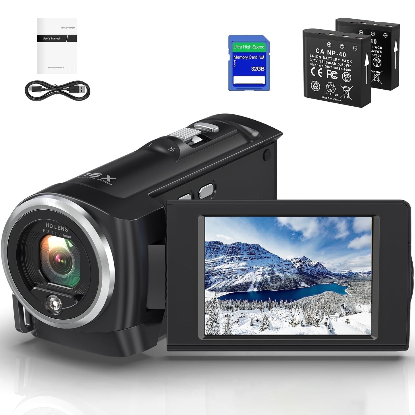 MARVUE Video Camera Camcorder 2.7K 50MP 16X Zoom Vlogging Camera for YouTube